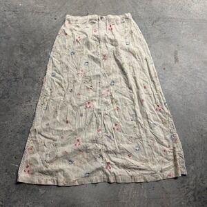 Liz Claiborne Floral Beige Linen Maxi Skirt Sz 24 Cottagecore Fairy Y2k Retro